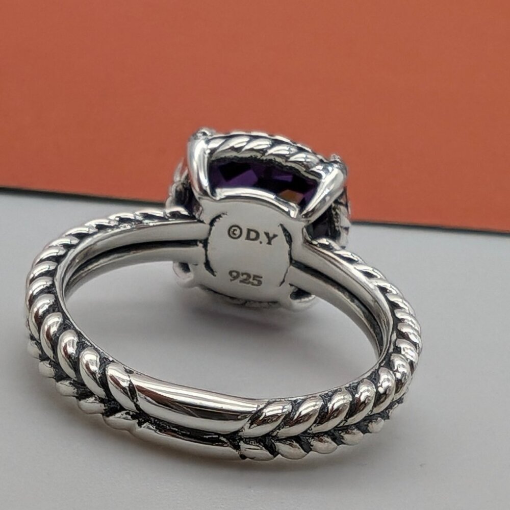 DAVID YURMAN Chatelaine 9mm Amethyst Ring Diamonds Sterling Silver size 6.5 - Picture 6 of 7
